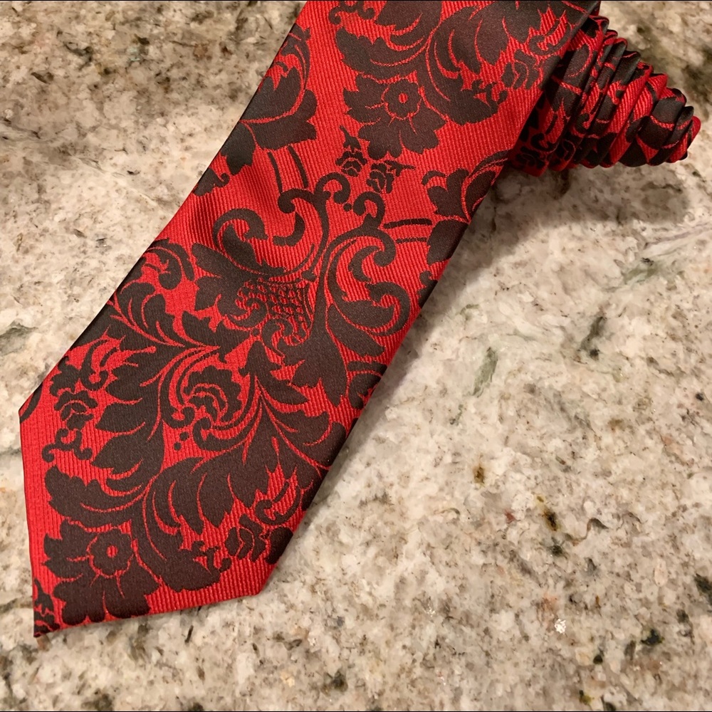 Men’s Jason & Vogue 100% Silk Black Red Tie